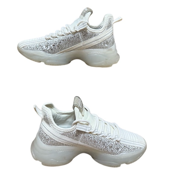 Steve Madden Shoes - Steve Madden women's Maxima rhinestone-embellished knit sneakers in white.